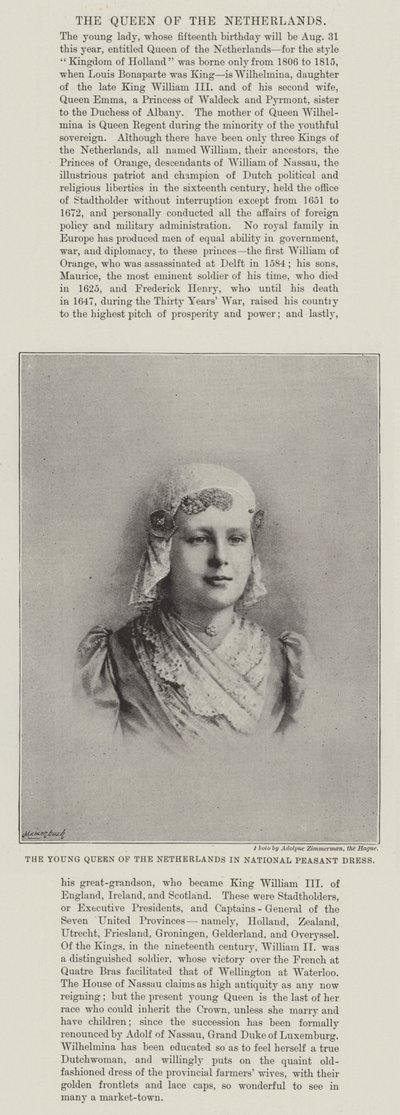 Die junge Königin der Niederlande in nationaler Bauerntracht von English Photographer