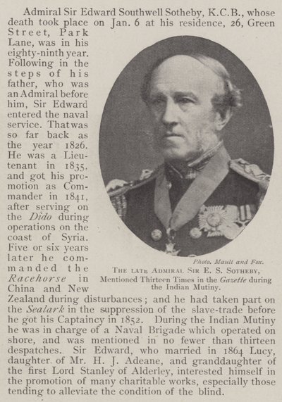 Der verstorbene Admiral Sir E S Sotheby, dreizehnmal in der Gazette während des indischen Aufstands erwähnt von English Photographer
