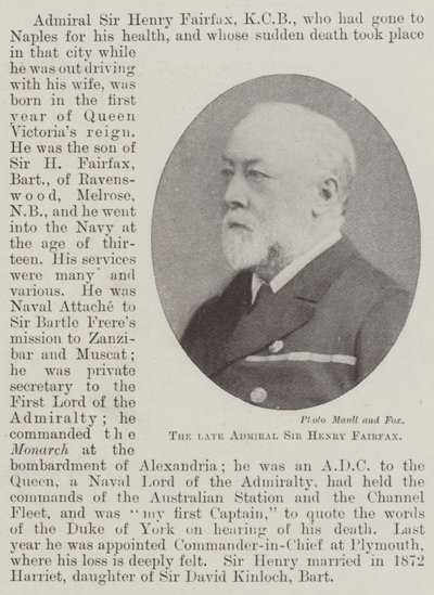 Der verstorbene Admiral Sir Henry Fairfax von English Photographer