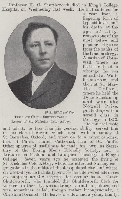 Der verstorbene Kanonikus Shuttleworth, Rektor von St. Nicholas-Cole-Abbey von English Photographer