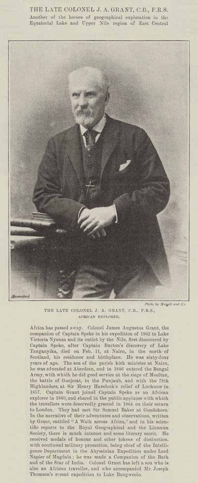 Der verstorbene Colonel J A Grant, Afrikaforscher von English Photographer