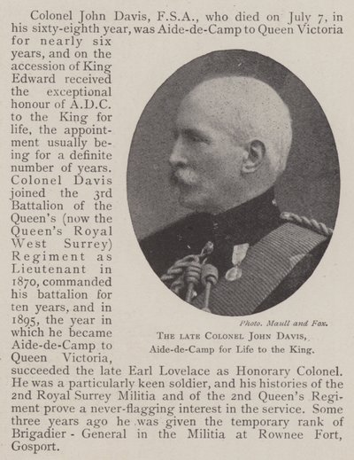 Der verstorbene Colonel John Davis, Adjutant des Königs auf Lebenszeit von English Photographer