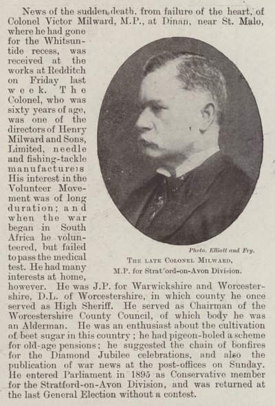 Der verstorbene Colonel Milward, Abgeordneter für die Stratford-on-Avon Division von English Photographer