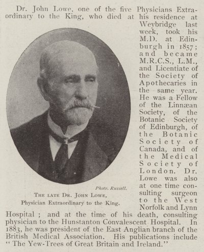 Der verstorbene Dr. John Lowe, außerordentlicher Arzt des Königs von English Photographer