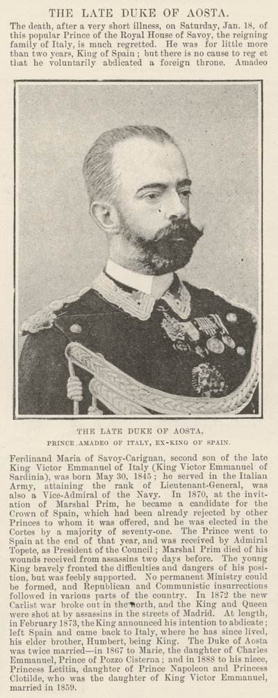 Der verstorbene Herzog von Aosta, Prinz Amadeo von Italien, Ex-König von Spanien von English Photographer