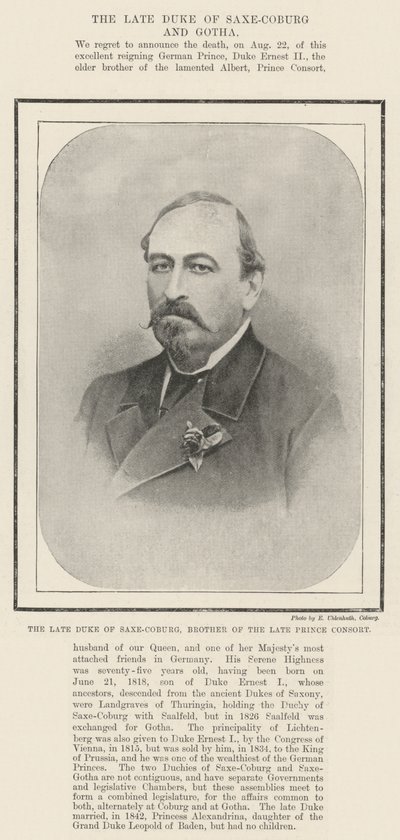 Der verstorbene Herzog von Sachsen-Coburg, Bruder des verstorbenen Prinzgemahls von English Photographer