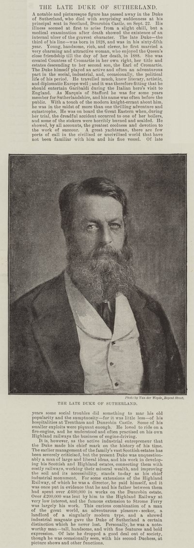 Der verstorbene Herzog von Sutherland von English Photographer
