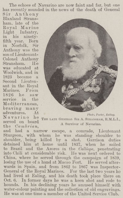 Der verstorbene General Sir A Stransham, RMLI, ein Überlebender von Navarino von English Photographer