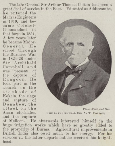 Der verstorbene General Sir A. T. Cotton von English Photographer