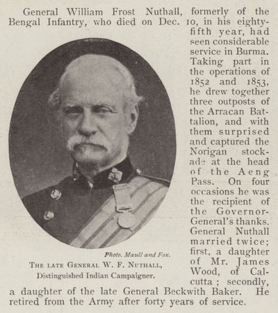 Der verstorbene General W. F. Nuthall, herausragender indischer Kämpfer von English Photographer