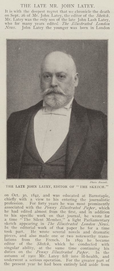 Der verstorbene John Latey, Herausgeber von The Sketch von English Photographer