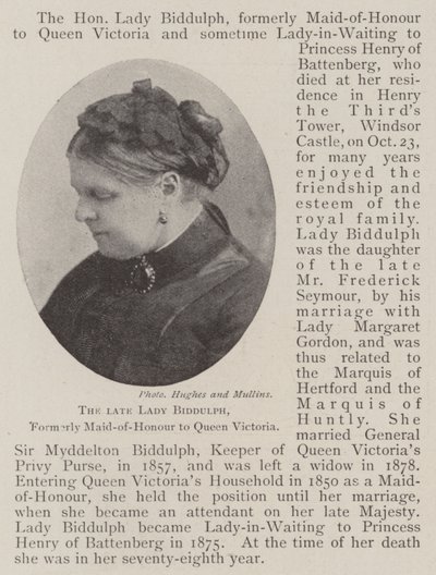 Die verstorbene Lady Biddulph, ehemals Ehrendame von Königin Victoria von English Photographer