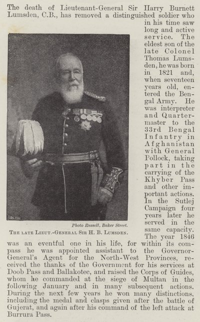 Der verstorbene Generalleutnant Sir H B Lumsden von English Photographer
