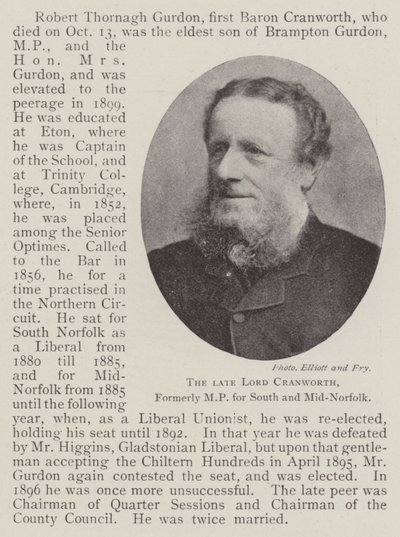 Der verstorbene Lord Cranworth, ehemaliger Abgeordneter für Süd- und Mittel-Norfolk von English Photographer