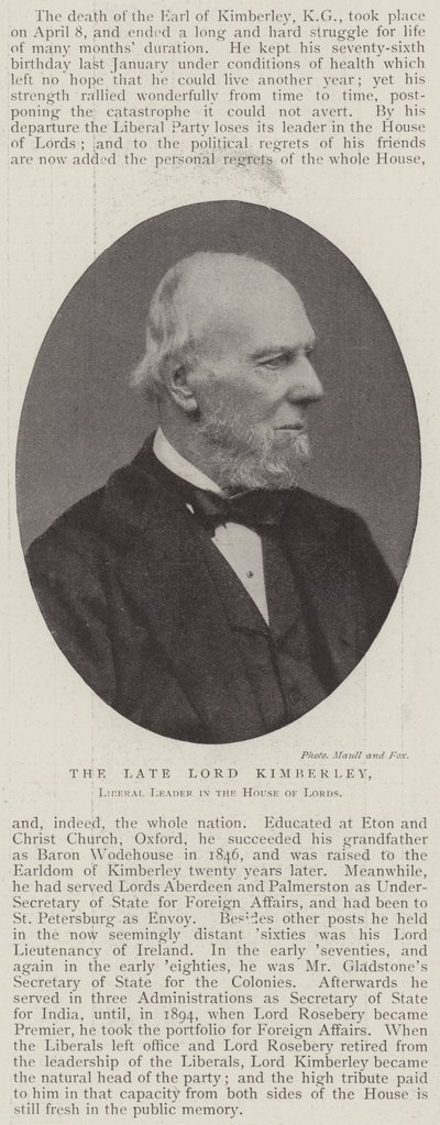 Der verstorbene Lord Kimberley, Führer der Liberalen im Oberhaus von English Photographer