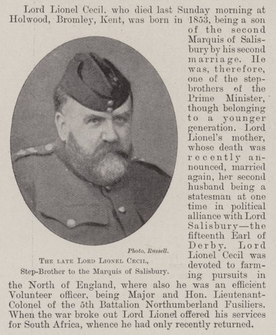 Der verstorbene Lord Lionel Cecil, Stiefbruder des Marquis von Salisbury von English Photographer