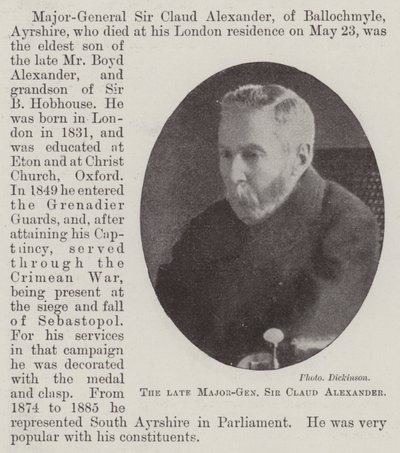 Der verstorbene Generalmajor Sir Claud Alexander von English Photographer