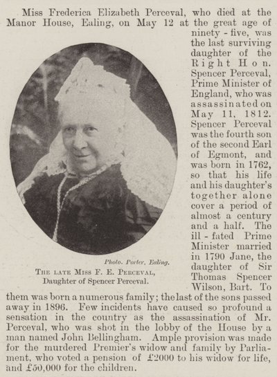 Die verstorbene Miss F. E. Perceval, Tochter von Spencer Perceval von English Photographer
