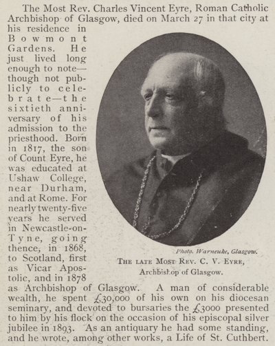 Der verstorbene ehrenwerte C. V. Eyre, Erzbischof von Glasgow von English Photographer