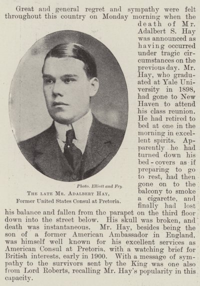 Der verstorbene Mr. Adalbert Hay, ehemaliger Konsul der Vereinigten Staaten in Pretoria von English Photographer