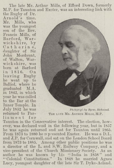 Der verstorbene Mr. Arthur Mills, MP von English Photographer
