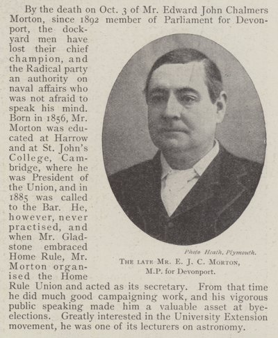 Der verstorbene Mr. E J C Morton, Abgeordneter für Devonport von English Photographer