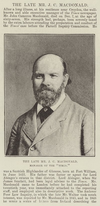 Der verstorbene Herr J C Macdonald, Manager der Times von English Photographer