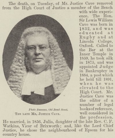 Der verstorbene Mr. Justice Cave von English Photographer