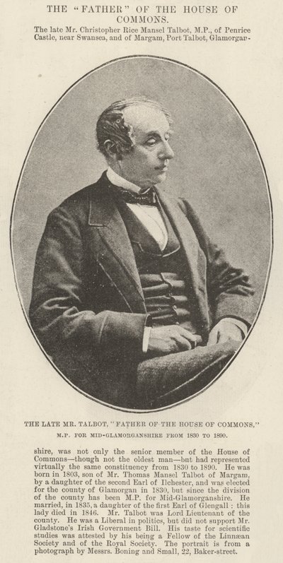 Der verstorbene Mr Talbot, Vater des Unterhauses, Abgeordneter für Mid-Glamorganshire von 1830 bis 1890 von English Photographer