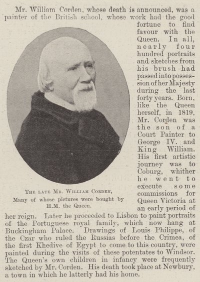 Der verstorbene Mr William Corden, dessen Bilder von Ihrer Majestät der Königin gekauft wurden von English Photographer