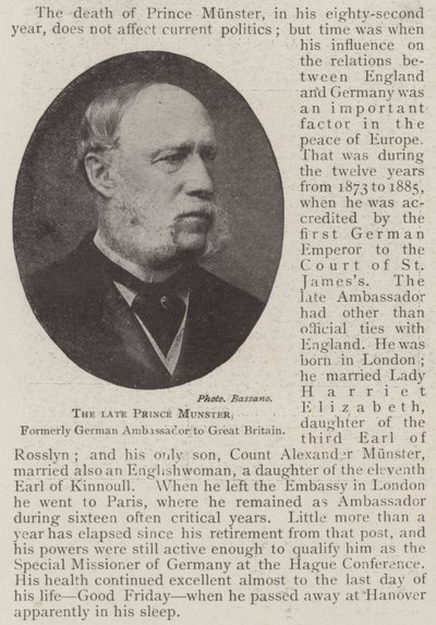 Der verstorbene Prinz Münster, ehemaliger deutscher Botschafter in Großbritannien von English Photographer