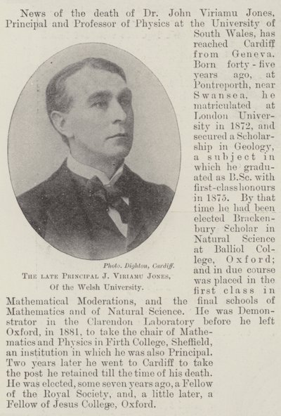 Der verstorbene Principal J. Viriamu Jones, von der Welsh University von English Photographer
