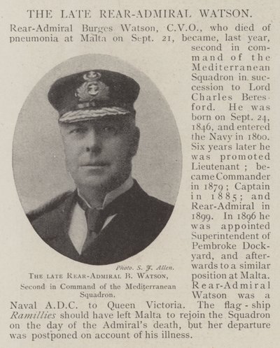 Der verstorbene Konteradmiral B Watson, Zweiter Kommandant des Mittelmeergeschwaders von English Photographer