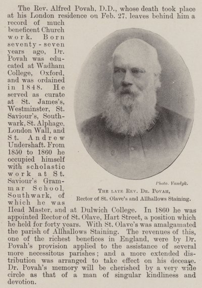 Der verstorbene Reverend Dr. Povah, Rektor von St. Olaves und Allhallows Staining von English Photographer