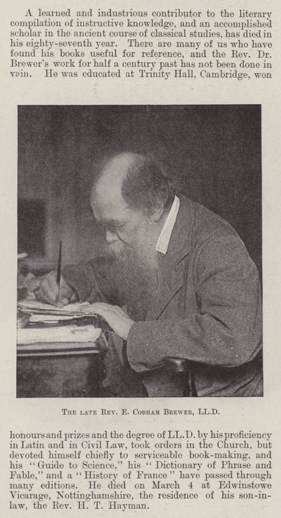 Der verstorbene Reverend E. Cobham Brewer, LLD von English Photographer
