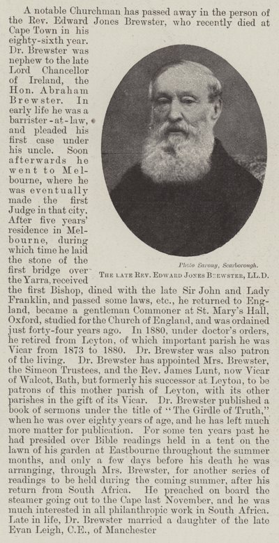 Der verstorbene Reverend Edward Jones Brewster, LLD von English Photographer