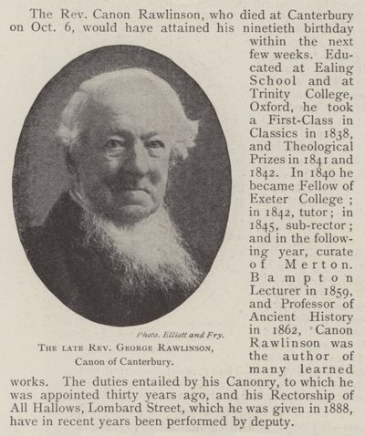 Der verstorbene Reverend George Rawlinson, Kanoniker von Canterbury von English Photographer