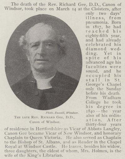 Der verstorbene Reverend Richard Gee, DD, Kanonikus von Windsor von English Photographer