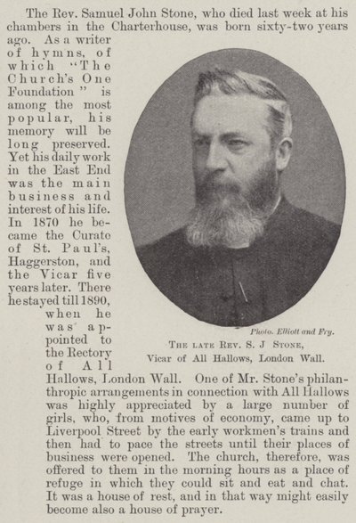Der verstorbene Reverend S J Stone, Pfarrer von All Hallows, London Wall von English Photographer