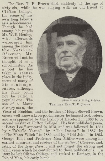 Der verstorbene Reverend T E Brown von English Photographer