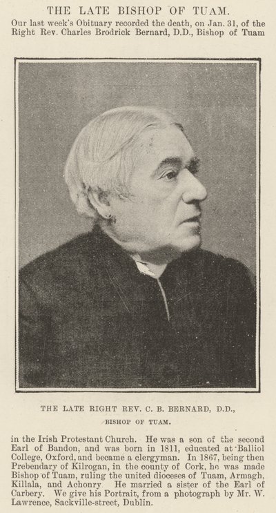 Der verstorbene Right Reverend C B Bernard, DD, Bischof von Tuam von English Photographer