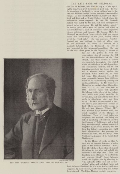 Der verstorbene Roundell Palmer, erster Earl of Selborne, PC von English Photographer