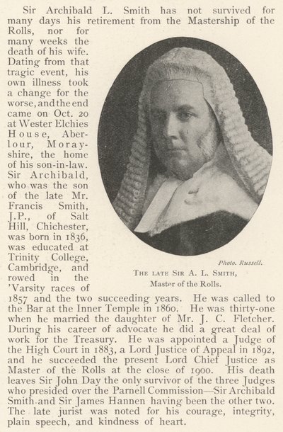 Der verstorbene Sir A. L. Smith, Master of the Rolls von English Photographer