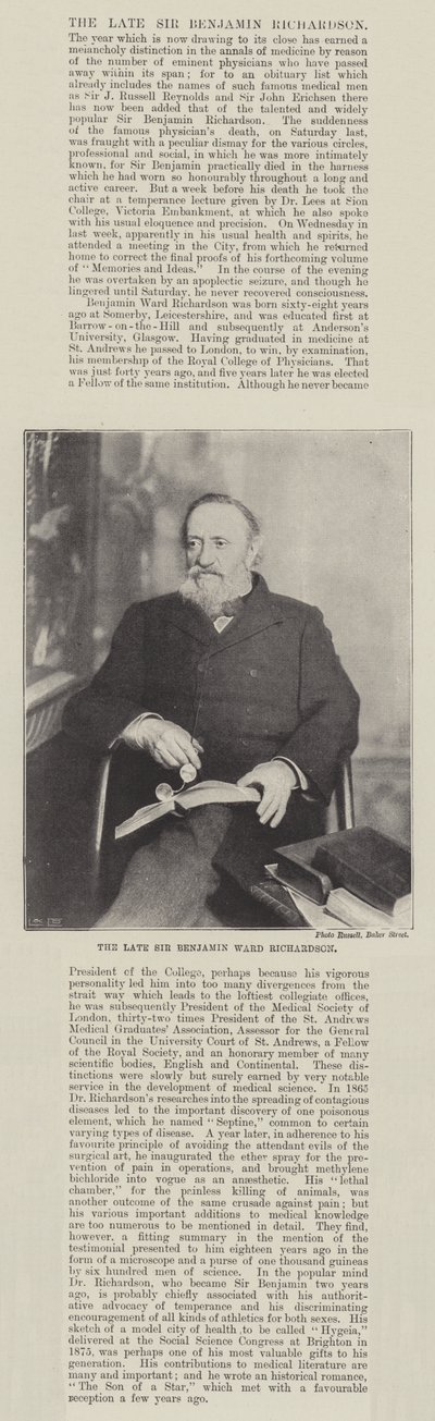 Der verstorbene Sir Benjamin Ward Richardson von English Photographer