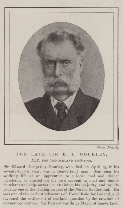 Der verstorbene Sir E. T. Gourley, Abgeordneter für Sunderland 1868-1900 von English Photographer