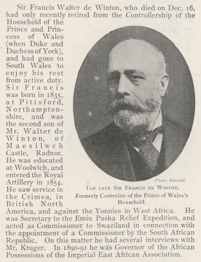Der verstorbene Sir Francis de Winton, ehemaliger Haushofmeister des Prinzen von Wales von English Photographer