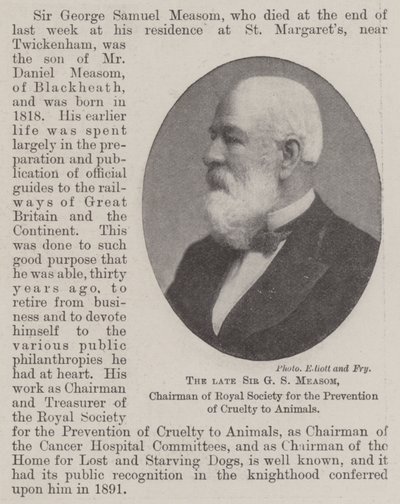 Der verstorbene Sir G S Measom, Vorsitzender der Royal Society for the Prevention of Cruelty to Animals von English Photographer