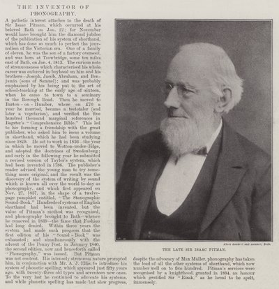 Der verstorbene Sir Isaac Pitman von English Photographer