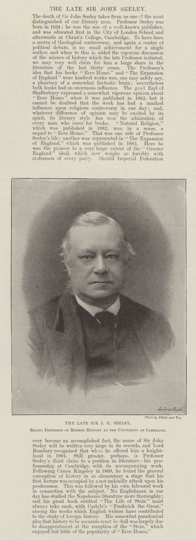 Der verstorbene Sir J R Seeley, Regius-Professor für moderne Geschichte an der Universität Cambridge von English Photographer