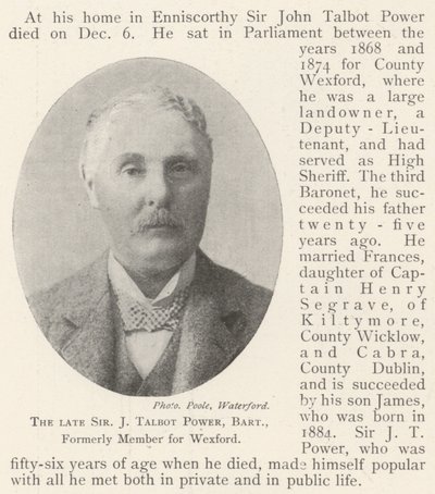 Der verstorbene Sir J. Talbot Power, Baronet, ehemaliges Mitglied für Wexford von English Photographer